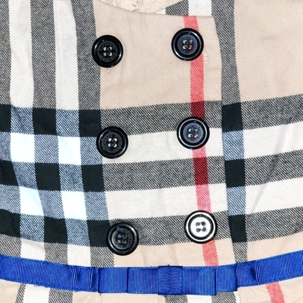 Burberry London Nova Check Pleated Dress Buttons Front Panel And Satin Belt XL